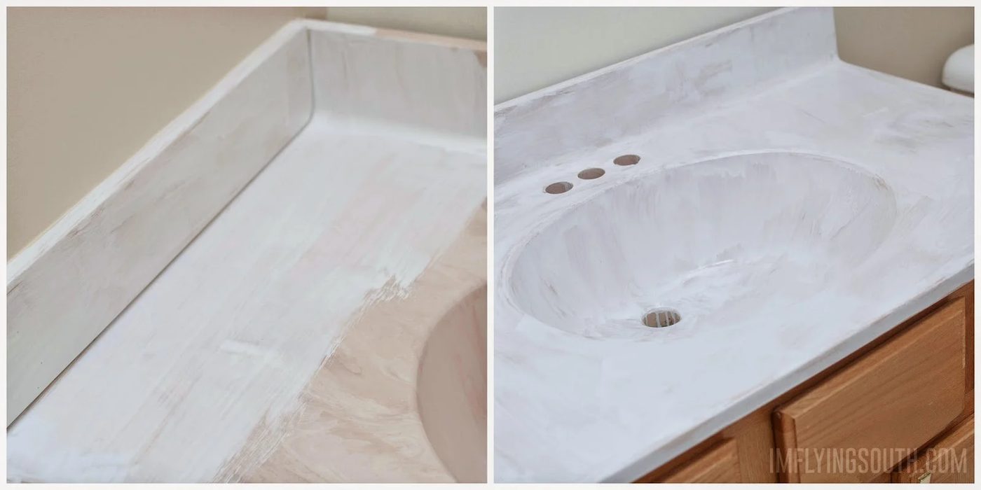 how to paint a bathroom countertop sink - I'm Flying South featured on @Bekob
