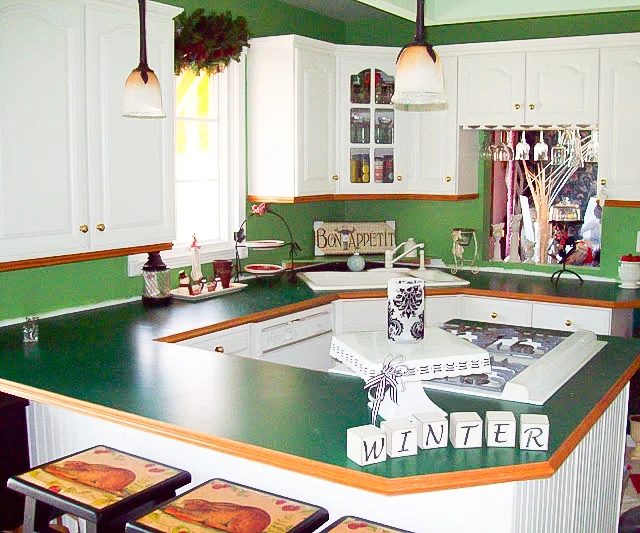 1 Before Countertops Green Formica With Yellow Pine Trim