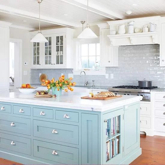 baby blue painted kitchen island