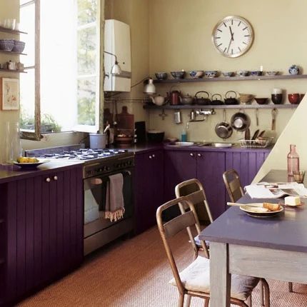 Dark Purple Painted Kitchen Cabinets