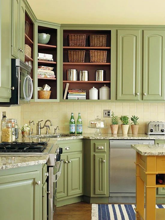 BH&G sage green cabinets