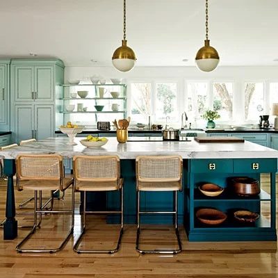 Two Toned Blue Painted Kitchen cabients