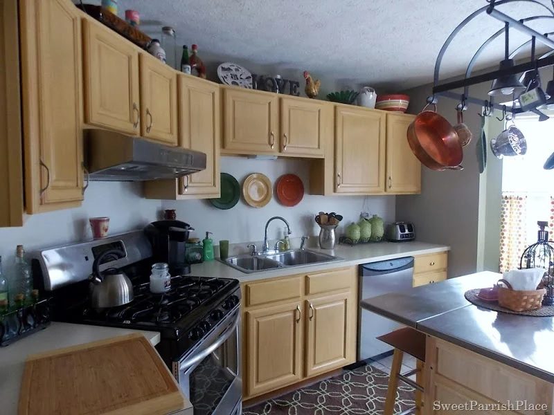 painted subway tile backsplash before3
