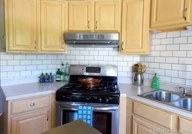 kitchen backsplash faux painted subway tile
