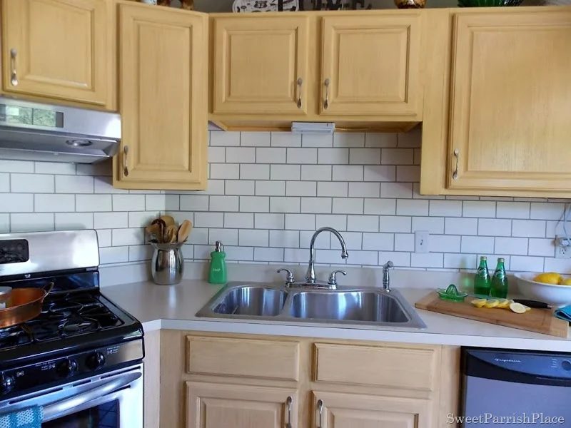 painted subway tile backsplash