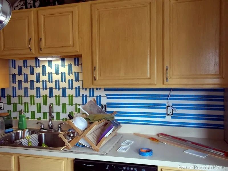 taping painted subway tile backsplash part 5