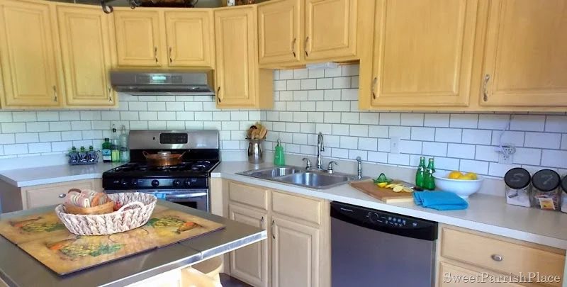 whole kitchen painted subway tile backsplash