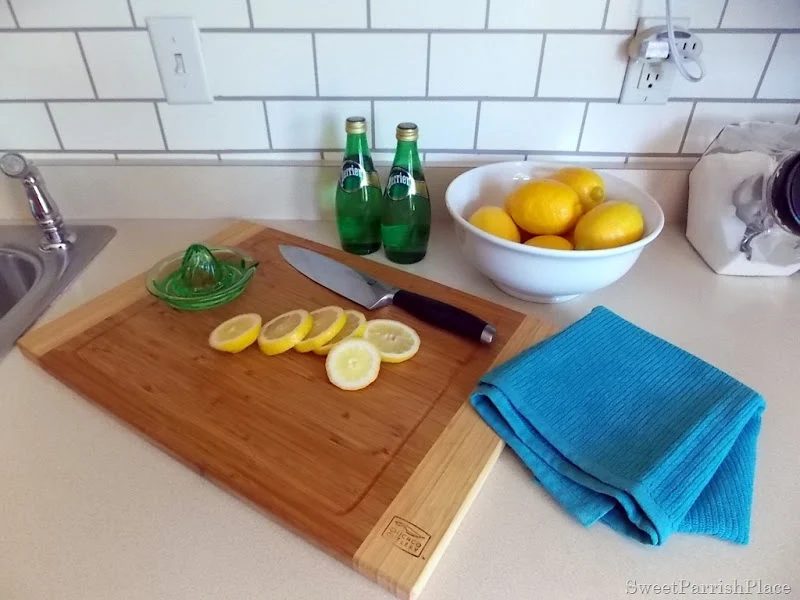 faux painted subway tile kitchen backsplash detail