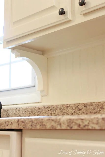 beadboard backsplash with corbels - Love of Family and Home