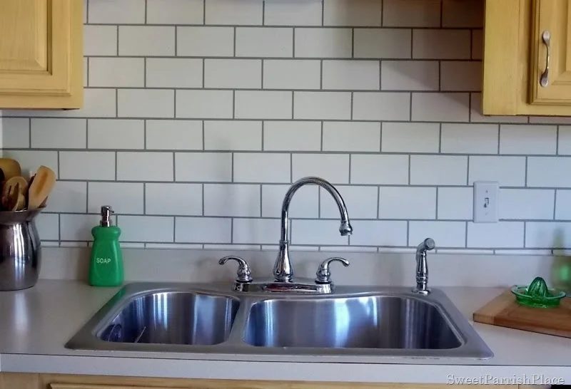 painted subway tile kitchen backsplash
