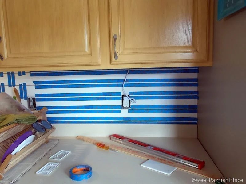 taping painted subway tile backsplash part 4