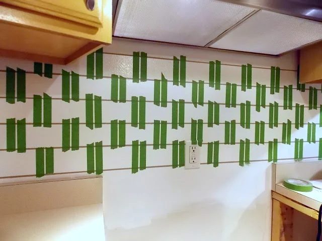 taping painted subway tile backsplash part 3