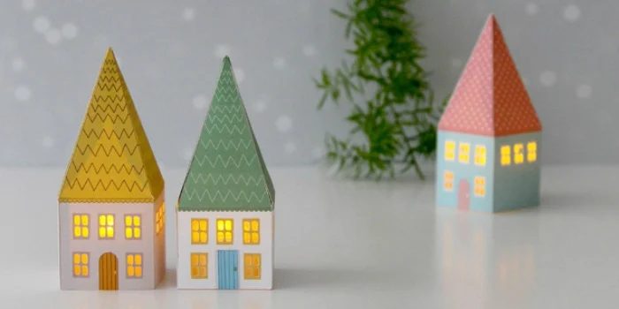 Printable Mini House Luminaries and other straightforward paper Christmas decoration options at Bekob.com