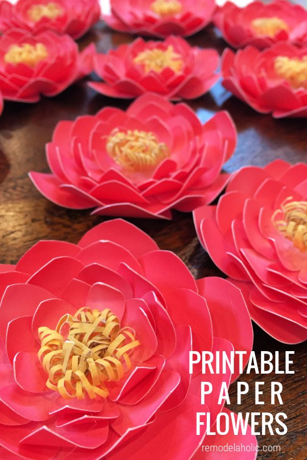 Printable Layered Paper Flower Template, Pink Teal Turquoise Yellow Camellia Paper Flowers, Bekob