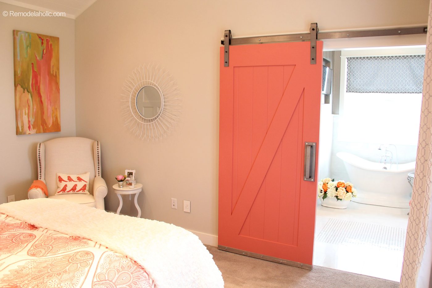 Coral Barn Door to Bathroom in Master Bedroom