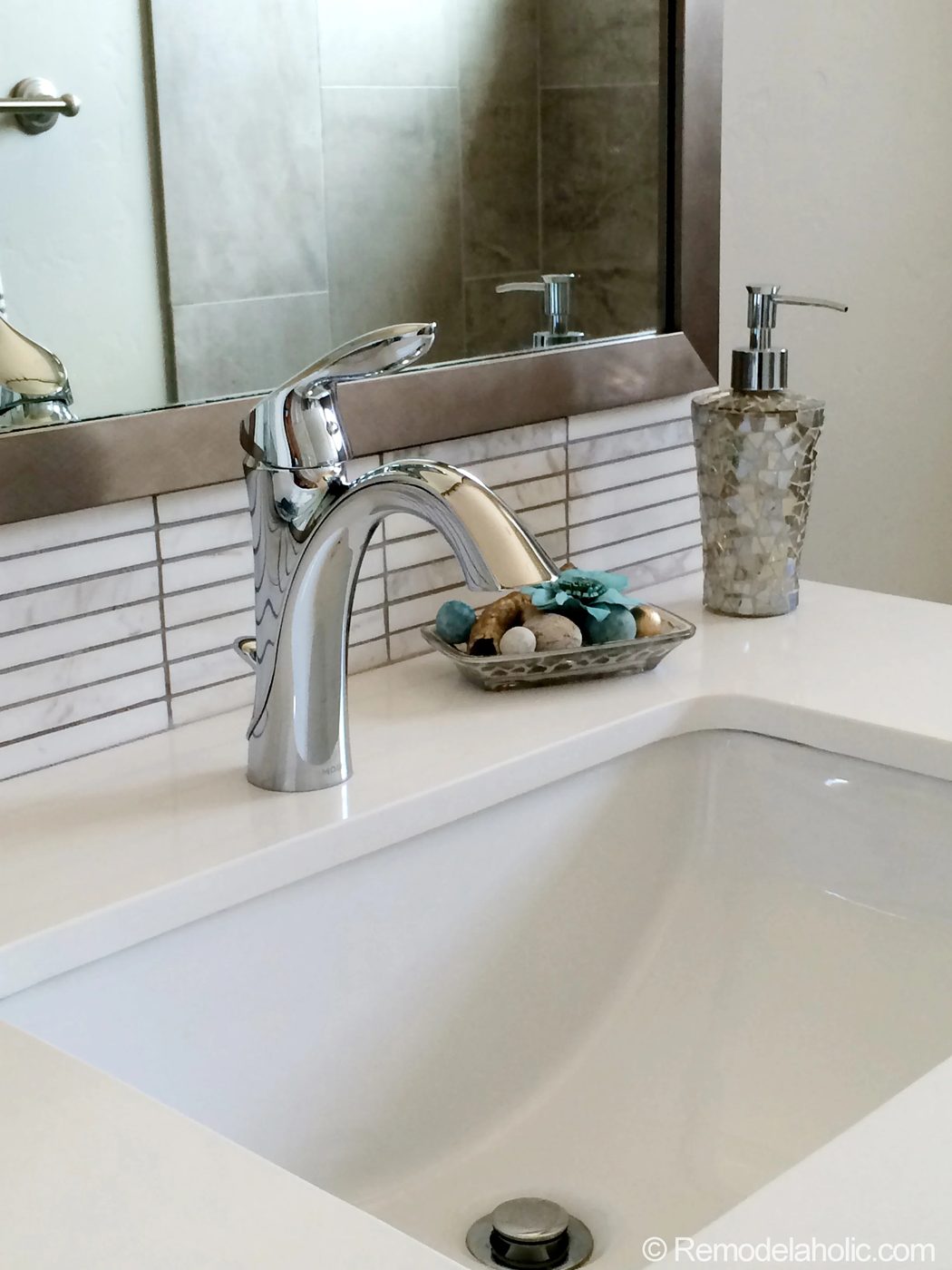 Bathroom Sink Back splash under mirror!