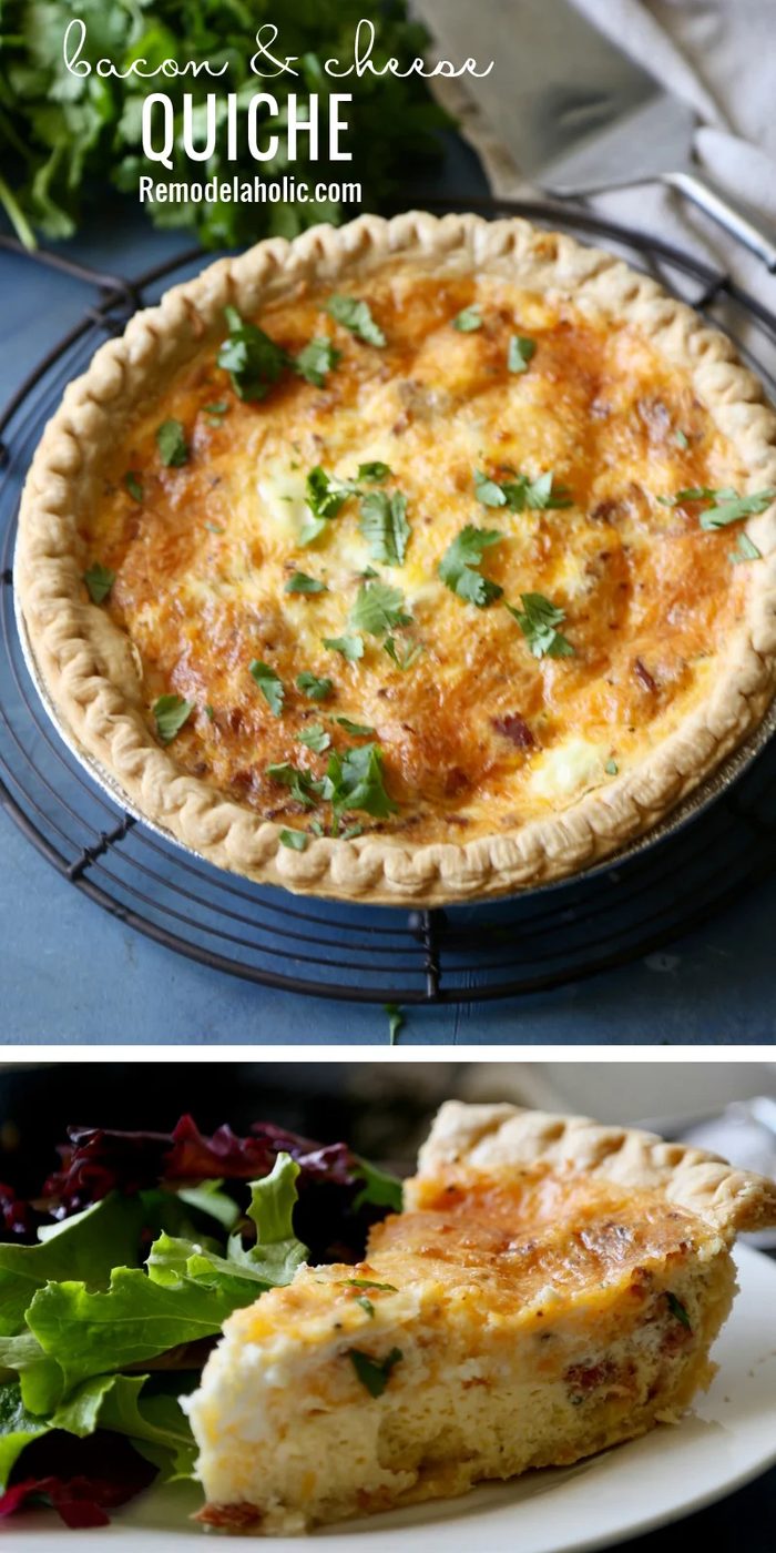 A delicious recipe for breakfast or dinner! Bacon & Cheese Quiche at Bekob.com