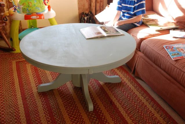 Pedestal Style Kitchen Table, Cut Up And Turned Into A Coffee Table.