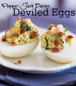 Pepper Jack Bacon Deviled Eggs | FOODIEaholic.com #recipe #cooking #appetizer #eggs
