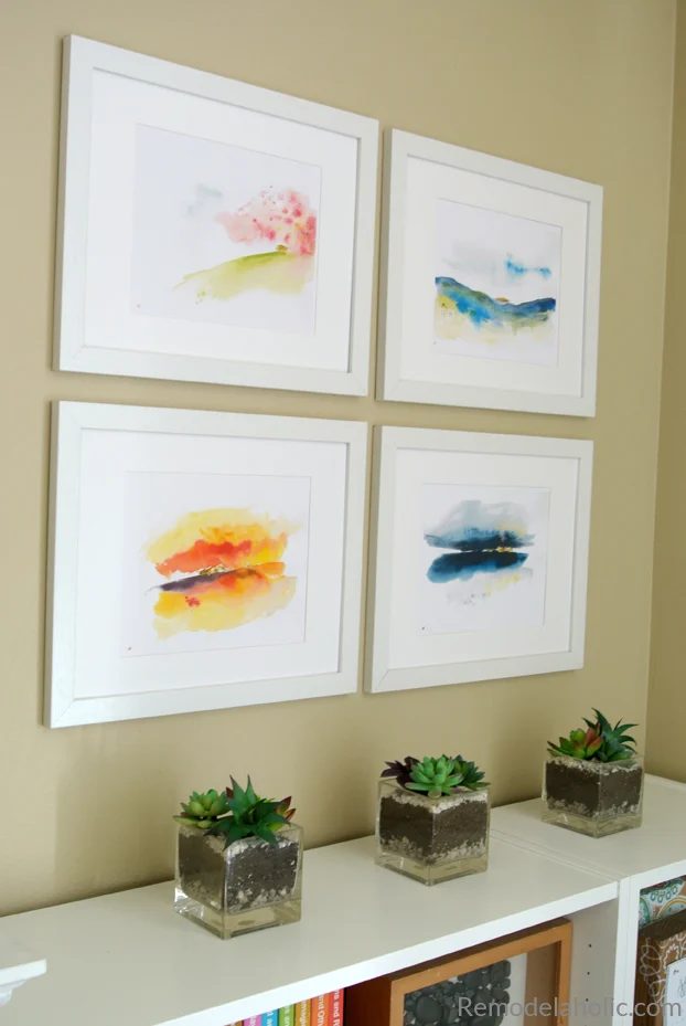 Ready-to-print Abstract Watercolor Landscape Set + straightforward IKEA method Wood Picture Frame