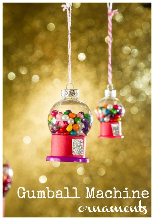 Kids always love gum and gumballs. Have a little more fun with their love for gum by creating petite gumball machine ornaments. They are adorable and would add a fun flair to your 