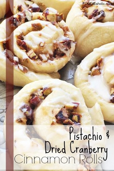 Pistachio and Dried Cranberry Cinnamon Rolls | FOODIEaholic.com #recipe #cooking #baking #cinnamonrolls #breads #breakfast #brunch #dessert #vegan