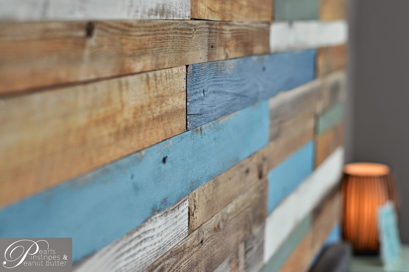 blue and rustic plank headboard wall, Pearls Pinstripes and Peanut Butter on Bekob