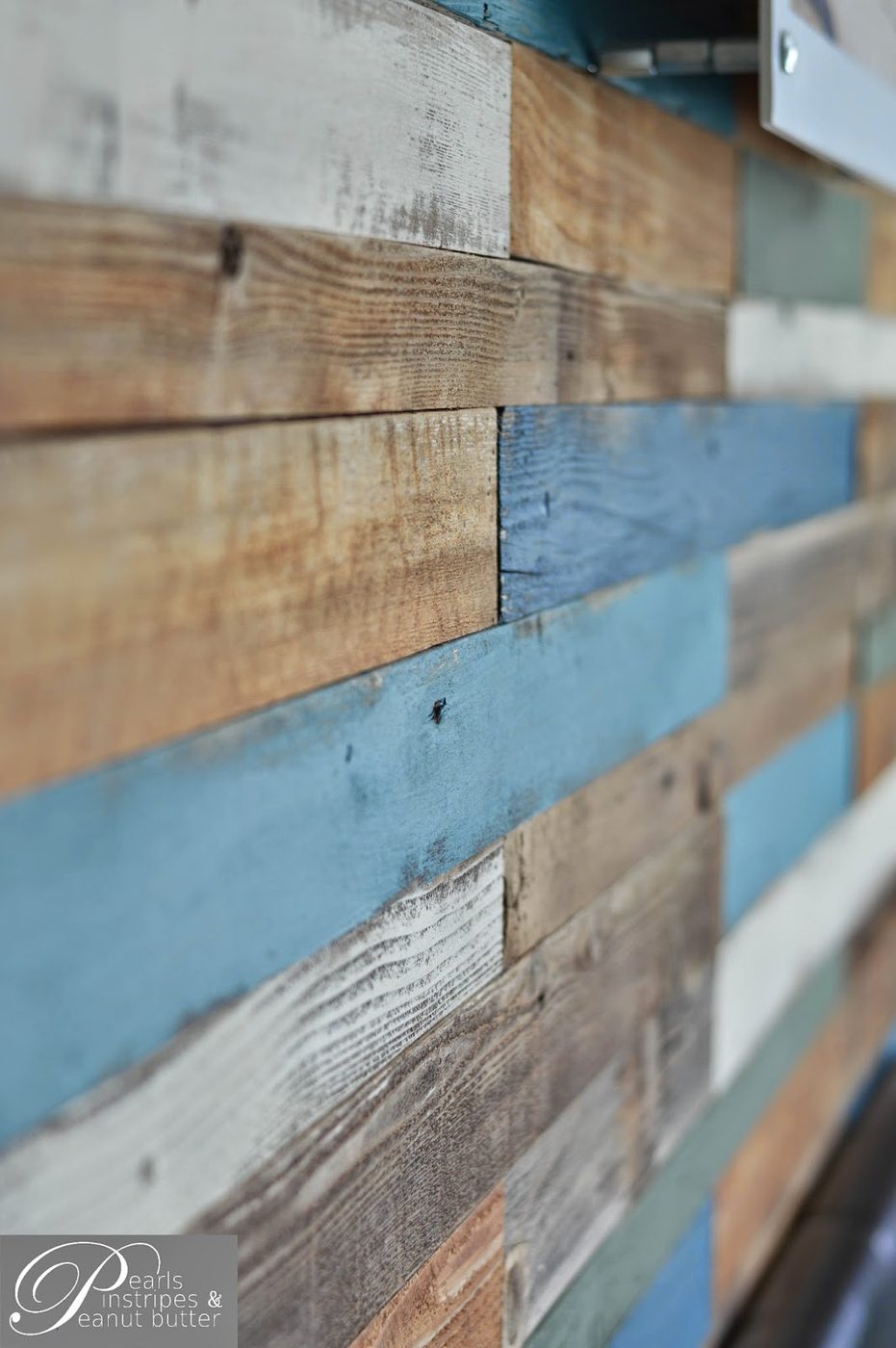 rustic and blue painted plank headboard wall, Pearls Pinstripes and Peanut Butter on Bekob