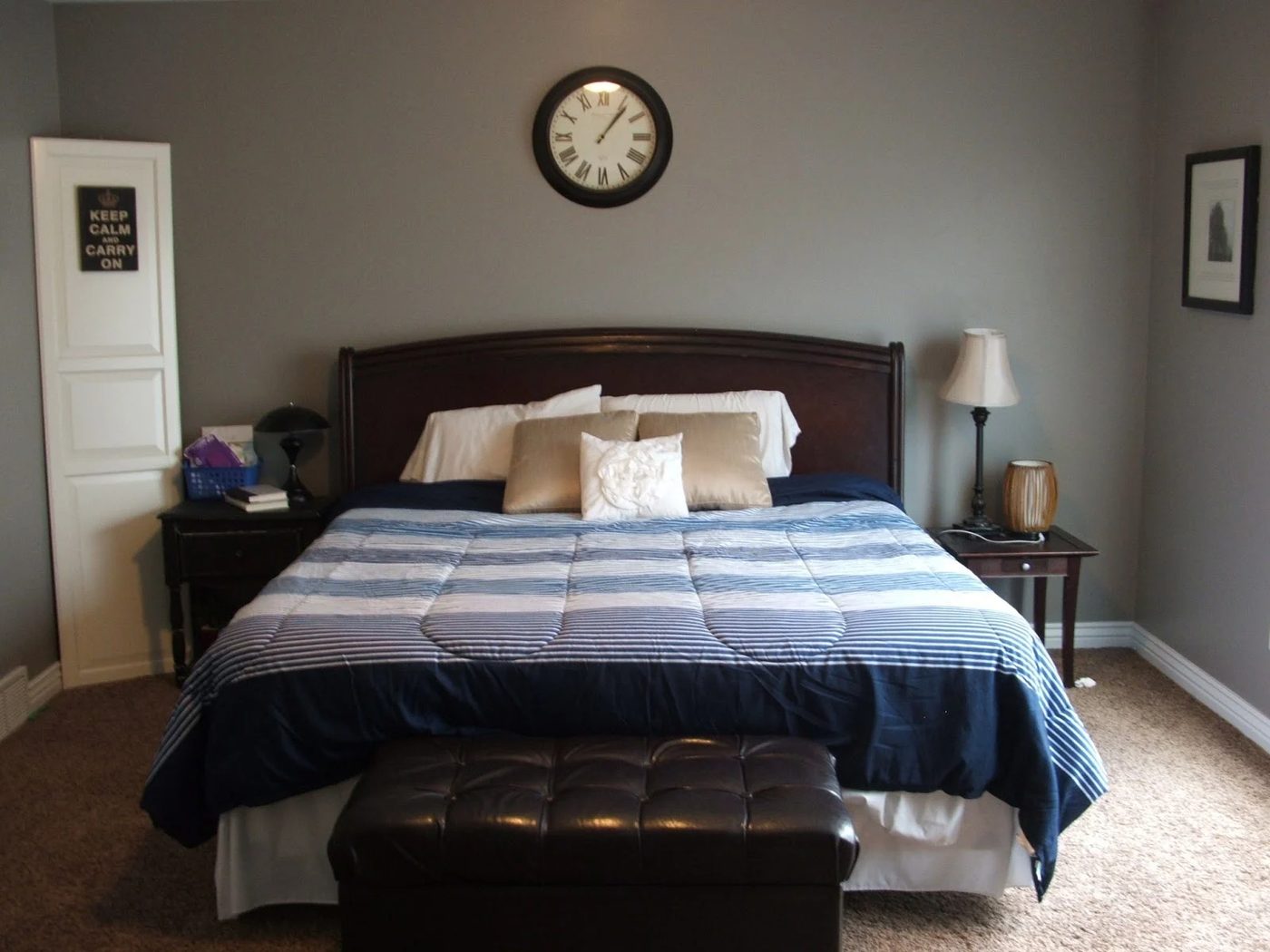 master bedroom before plank headboard wall