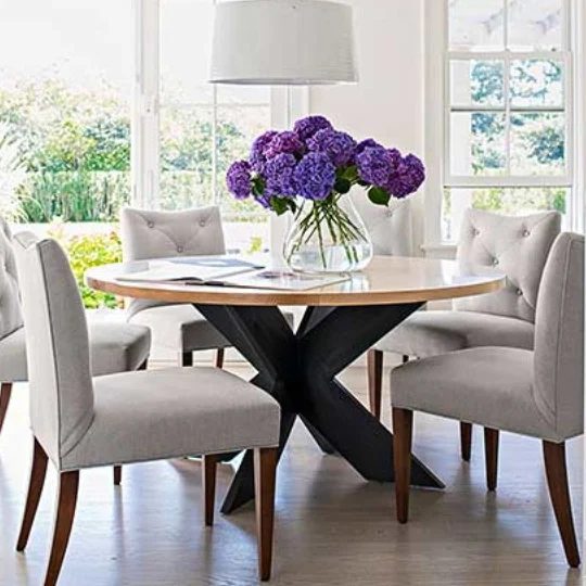 Fabric Kitchen Chairs With White Table With X Base