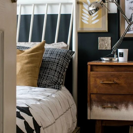 Bedroom With White Headboard And Blue Walls, Under The Bed Storage