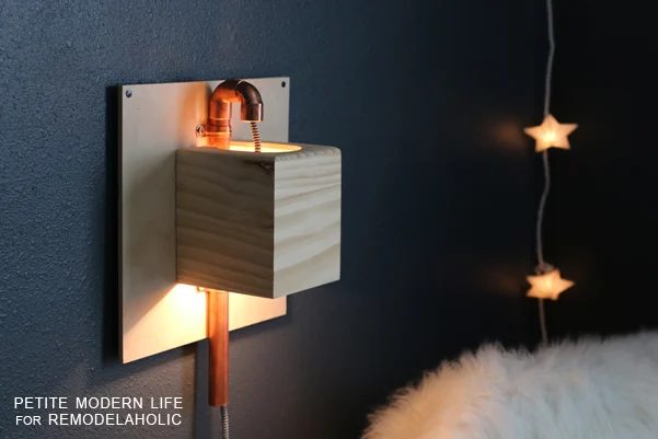 Make this industrial modern, apartment friendly Handmade wall sconce with the simplest of materials!