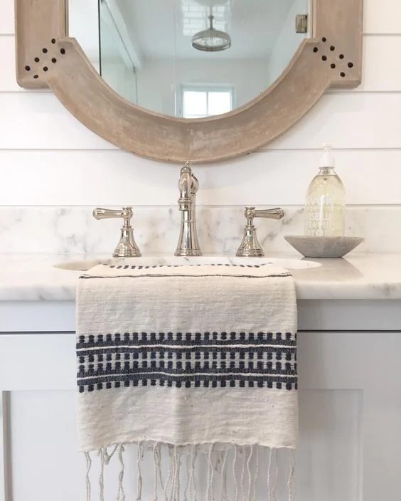 Gray Vanity with Wood Mirror, Postbox Designs