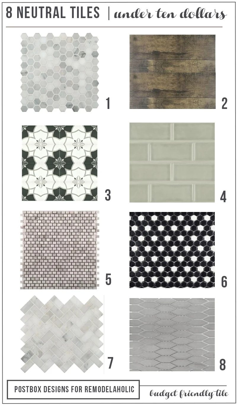 These neutral tiles are vivid for any bathroom, and so many styles to fit modern, classic, contemporary, rusic, or whatever your style is | 8 Neutral Bath Tiles for Under $10 by Po
