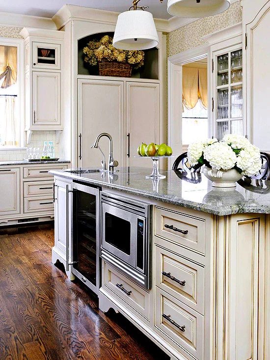 kitchen island with appliances via BHG