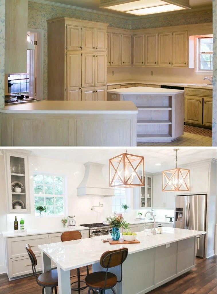 U-shaped kitchen floor plan renovation before and after, Fixer Upper on Bekob
