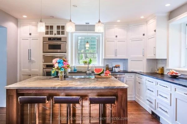 L shaped modern country kitchen floor plan layout remodel via Bekob