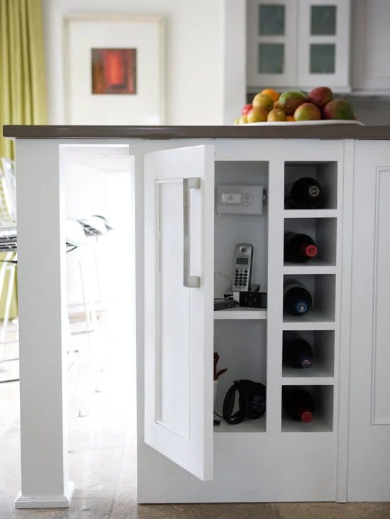 kitchen island with charging station and storage via Decorpad