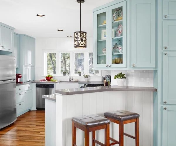 creative kitchen floor plan peninsula with angled bar via This Old House