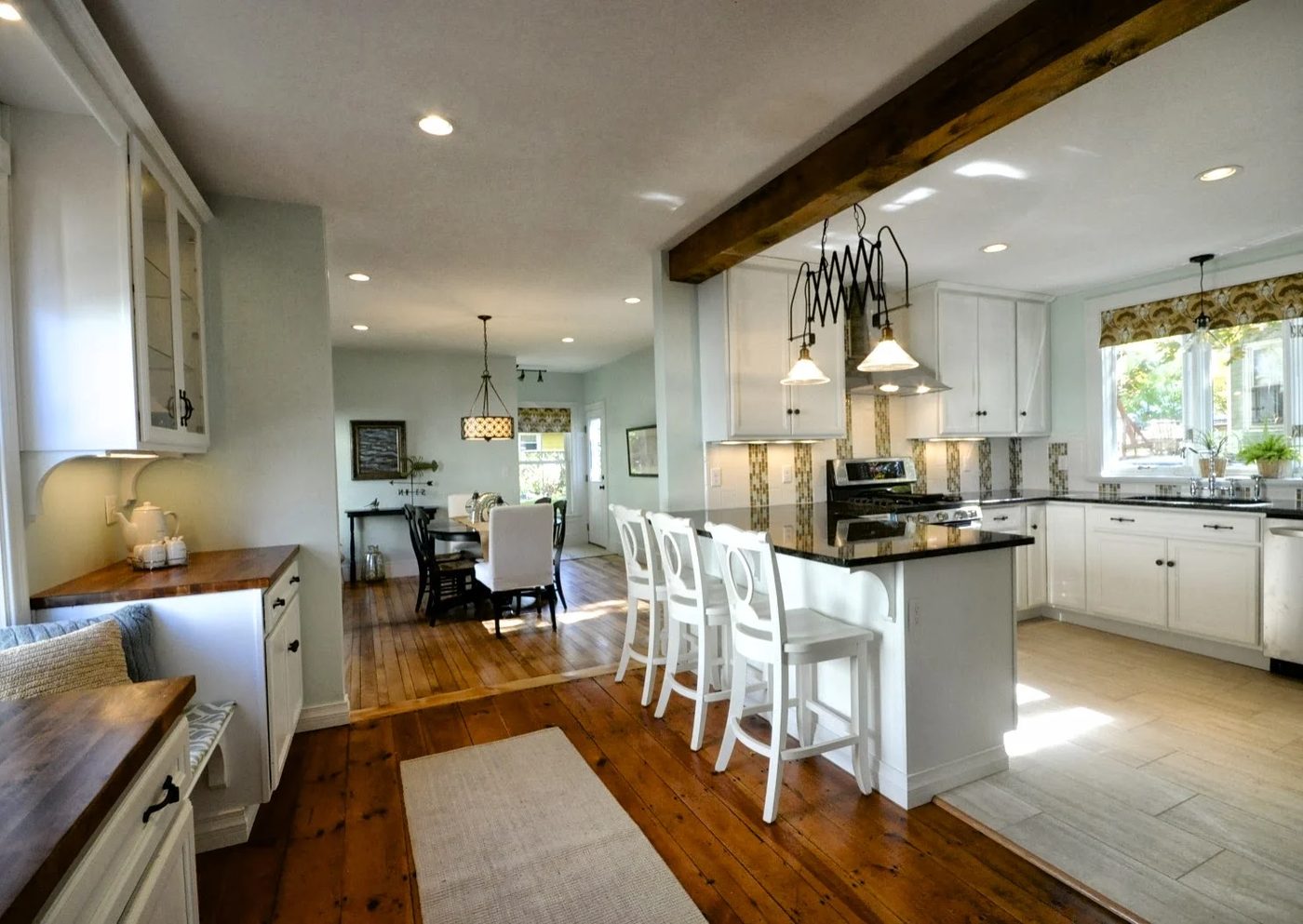 open remodeled G-shape kitchen floor plan and dining room, Bekob