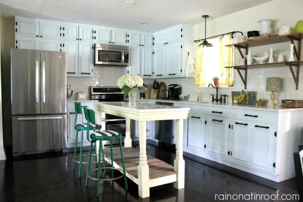 L shaped kitchen layout, ranch kitchen with island via Bekob.com