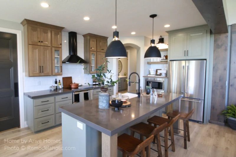 Small L Shape Kitchen Layout Modern Farmhouse Gray Green Cabinets Bekob UV19 H09