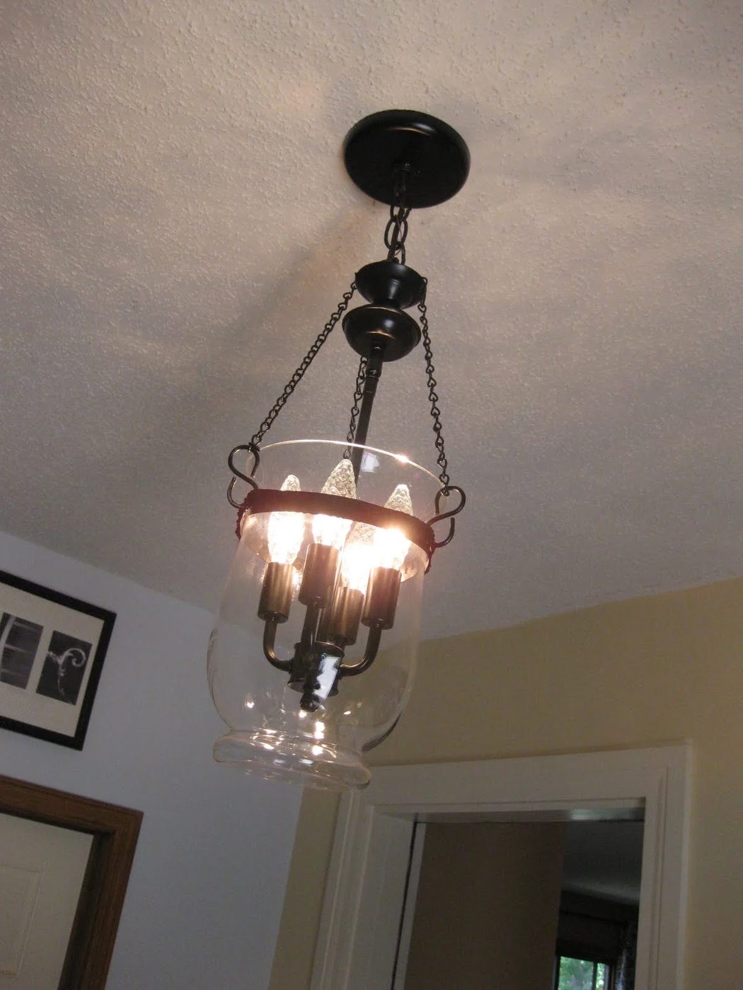 Handmade Upcycled Glass And Metal Pendant Light From Brass Candelabra Fixture, Featured On Bekob