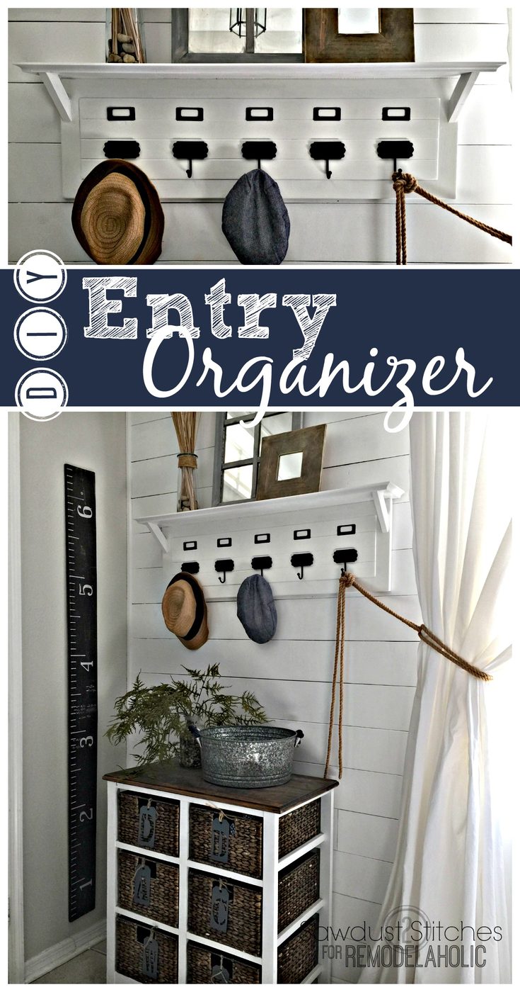 Build an straightforward and inexpensive entry organizer, inspired by Pottery Barn, to keep your hats and jackets tidy.