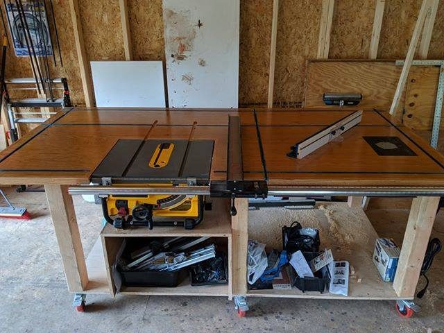 Wooden Workbench With Tools And Shelving Underneath