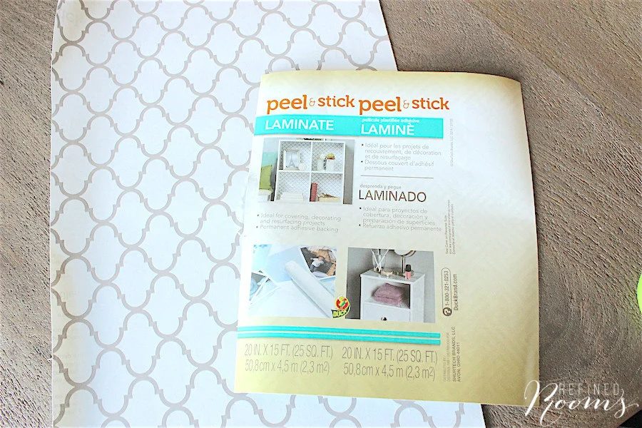 6 Peel N Stick Laminate Shelf Liner Used As Wallpaper In Pantry Makeover, By Refined Rooms Featured On @Bekob
