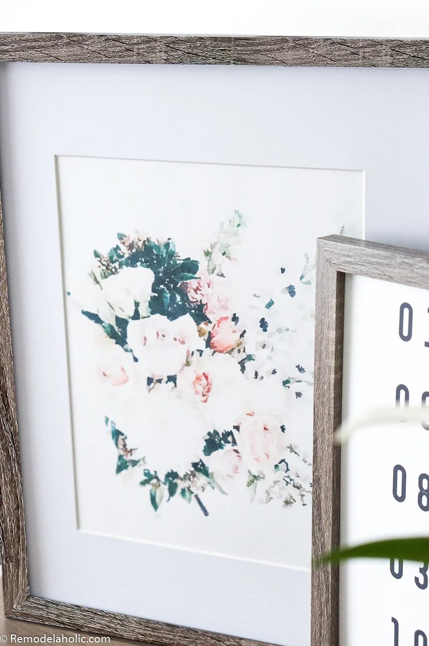 Watercolor Floral Bouquet Print with White Mat and Wood Frame