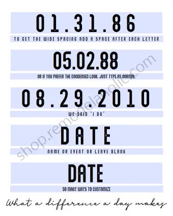 Example "What A Difference A Day Makes" Editable Special Date with Fillable Fields