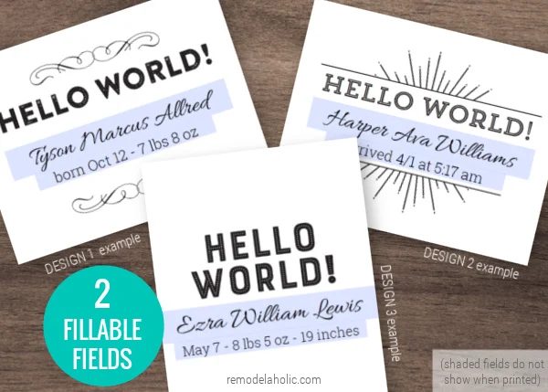 Hello World Printable Birth Announcement Sign And Baby Milestone Cards, Bekob