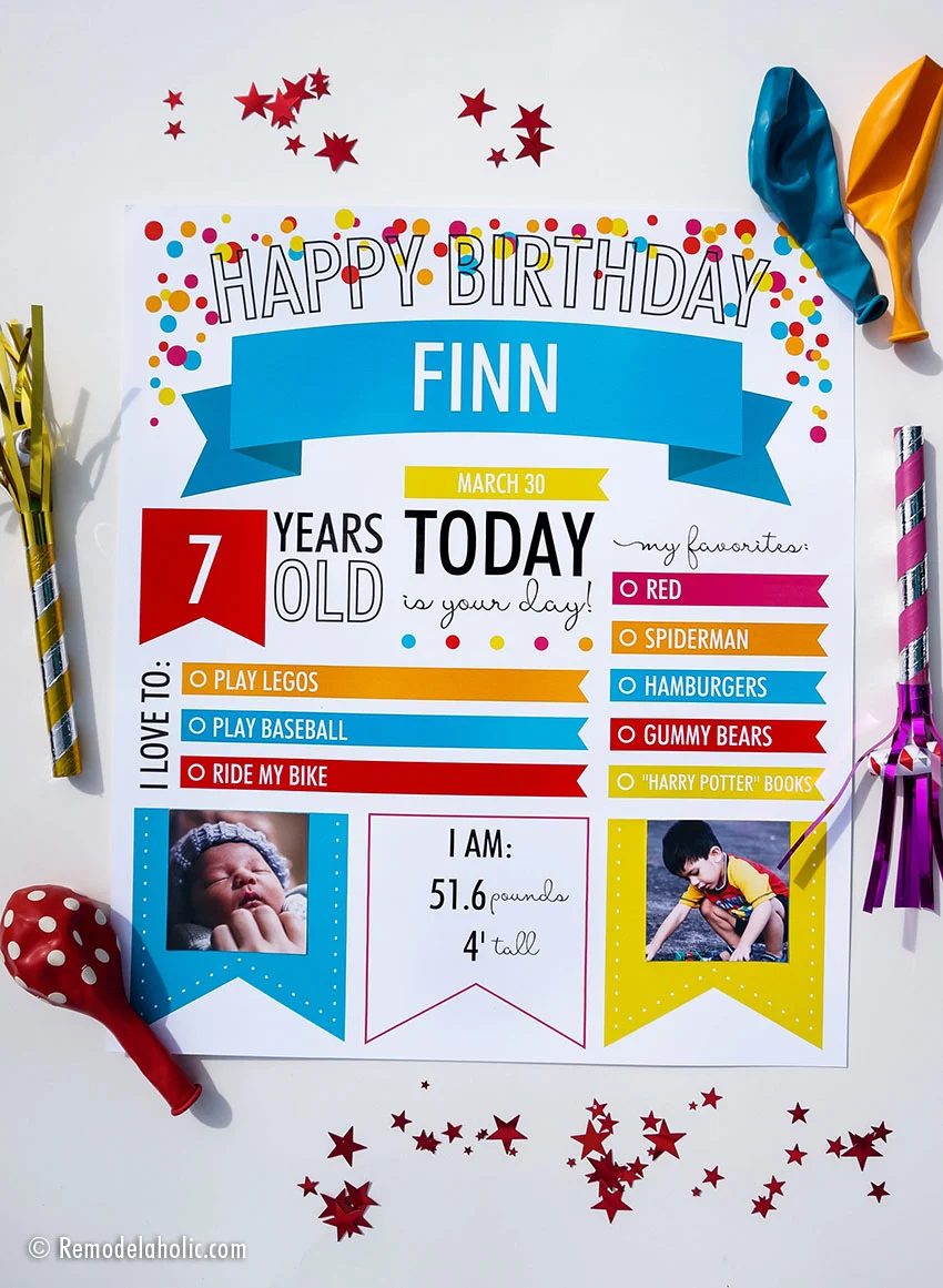 Custom Printable Infographic Birthday Poster For Kids Photo Milestones #Bekob